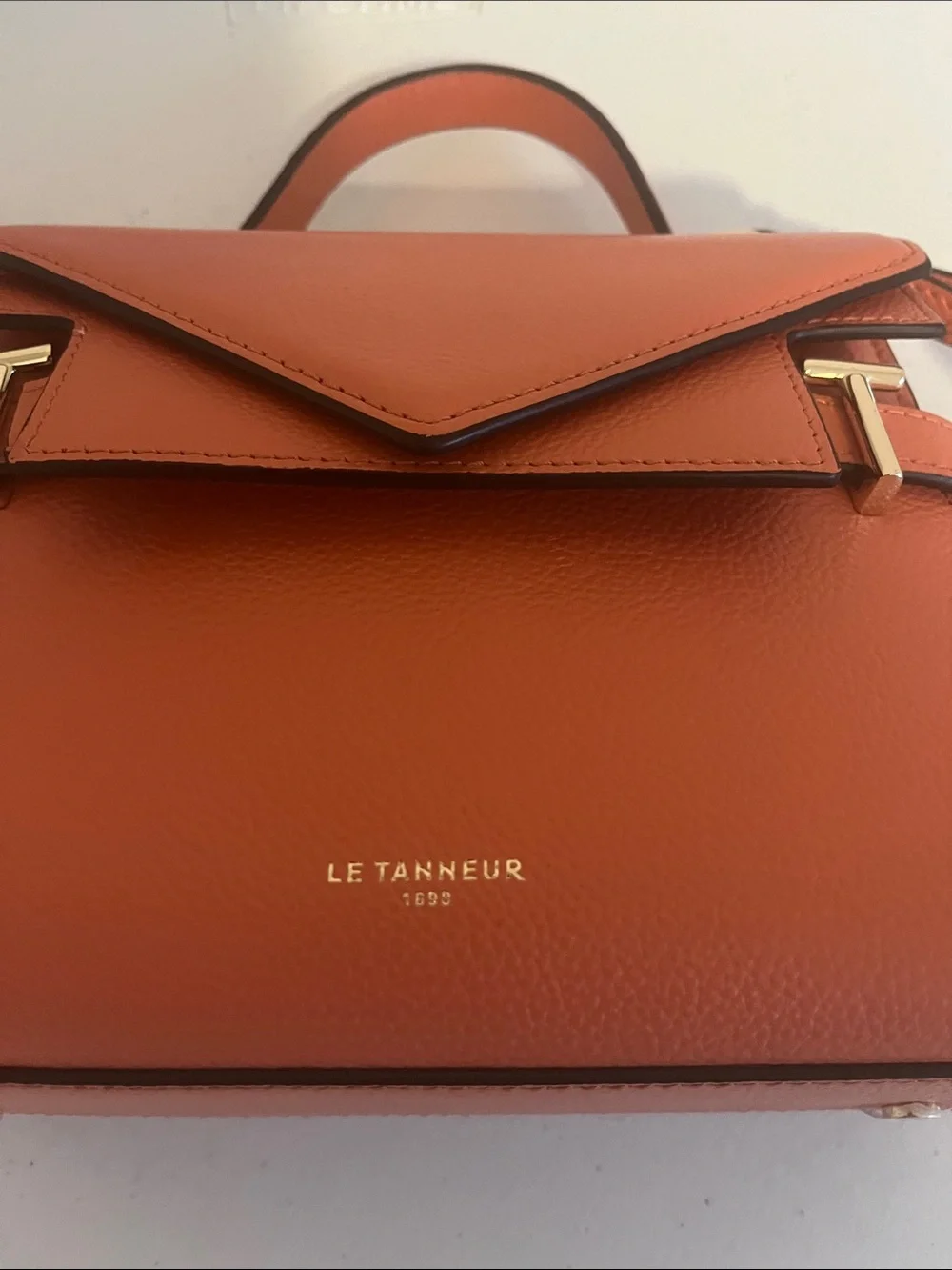 Le Tanneur Emilie Orange Leather Top-Handle Satchel with Shoulder Strap
